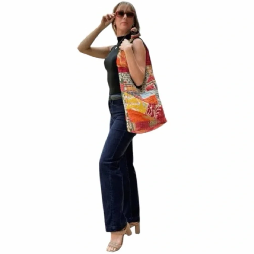 Kathmandu Collection Kantha Colorful Patchwork Hobo Bag NWT